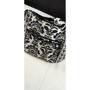 Vera Bradley Retired Quilted Fanfare Shoulder Bag *Floral Black, White, Yellow